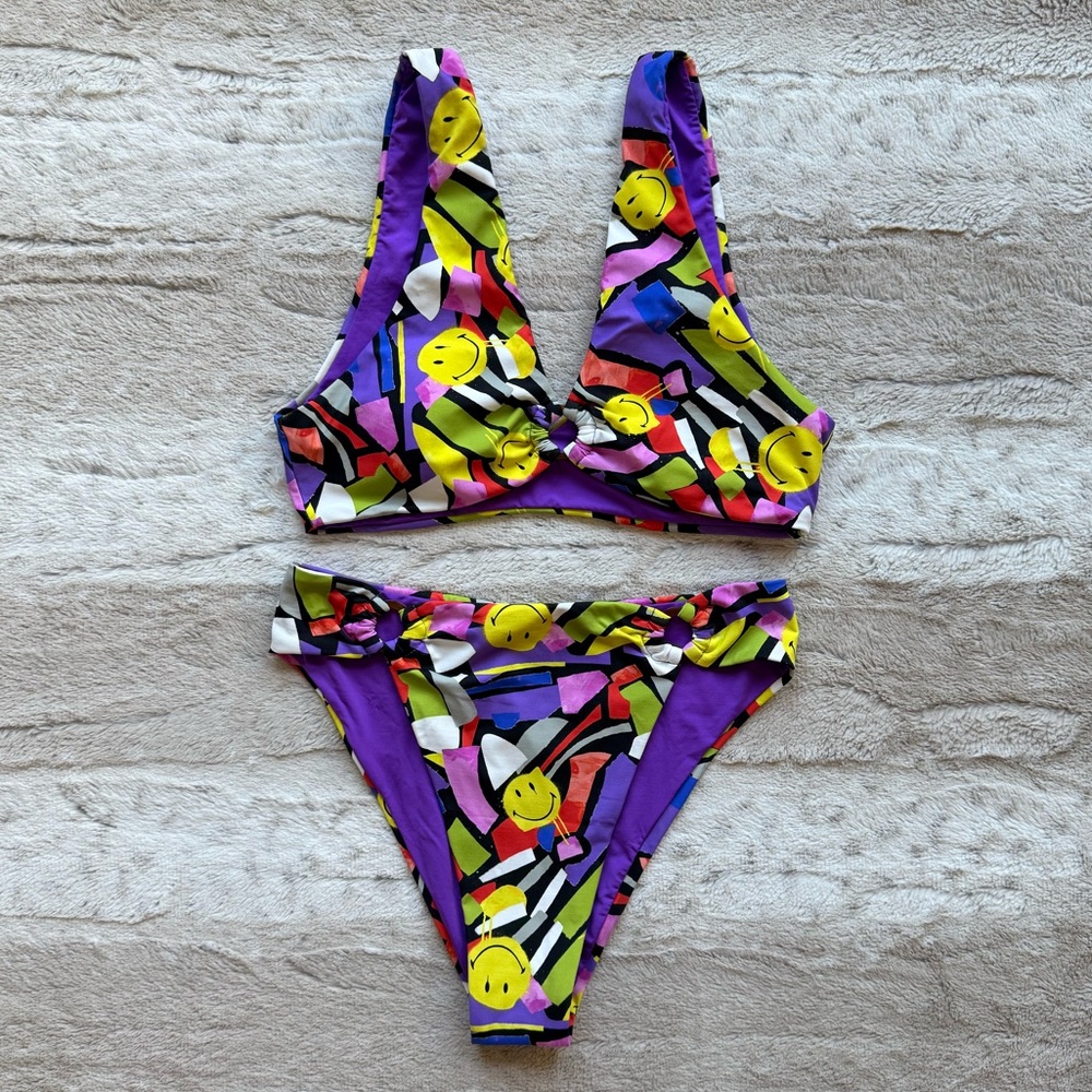 Maaji Smiledelic Talia Ring Front Bralette Bikini Top and Bottom Size M - Picture 2 of 7